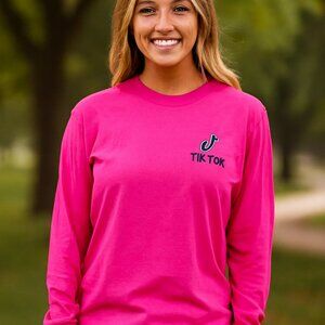 Tik Tok Logo Hot Pink Preppy Graphic Resort Biker Preppy Long Sleeve Tee Shirt M